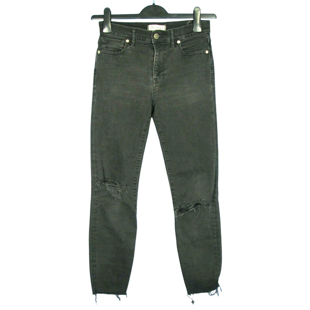 MADEWELL 9" High Riser Skinny DISTRESSED/DESTROYED Stretch BLACK DENIM Jeans 27
